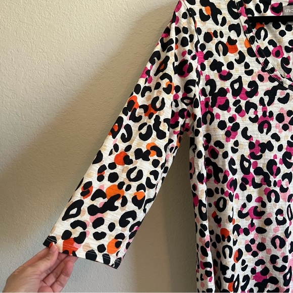 2/$30 Chico’s Cream Black Pink Boxy Blouse Top with Three-Quarter Sleeves - Picture 5 of 11